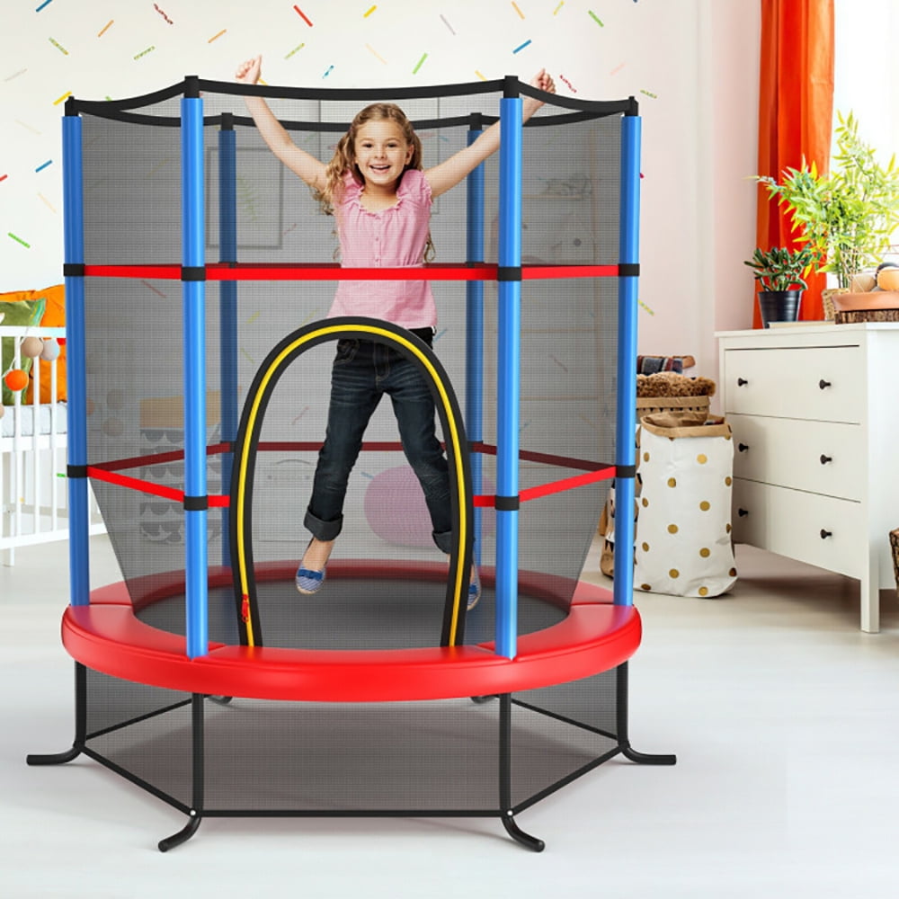 Topcobe 55 Inch Kids Recreational Trampoline Bouncing Jumping Mat with Enclosure Net, Recreational Trampolines for Kids, Large Trampoline for Outdoor Backyards-Navy