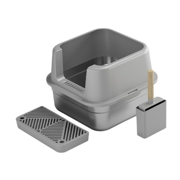 Caja de arena para gatos Contenedor de arena para gatos Bandeja de arena para mascotas antisalpicaduras de lado alto gris