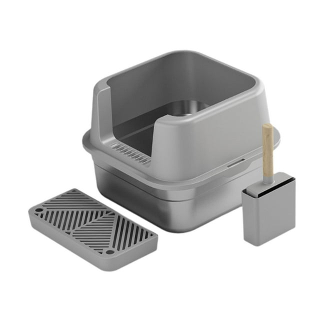 Yinanstore Cat Litter Box Cat Sandbox Stainless Steel Cat Litter Container Metal Litter Box Kitten Litter Pan for Small Pets Indoor Cats gray