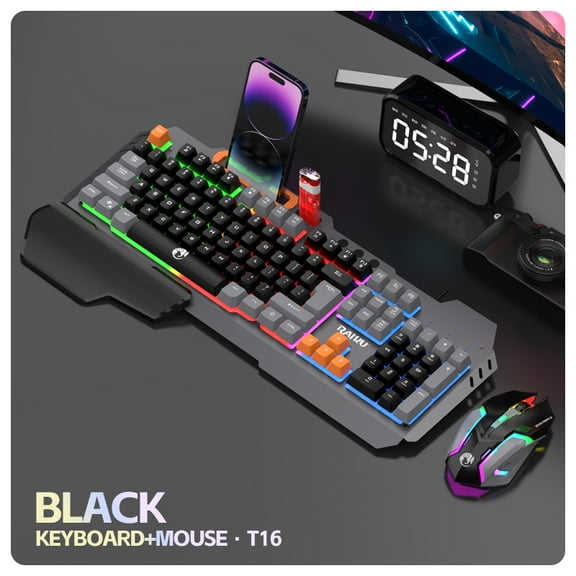 Wired 104-Key RGB Backlit Gaming Keyboard & Mouse Combo with Laser Tracking, Ergonomic Design, Built-in Stand - Compatible with PC
