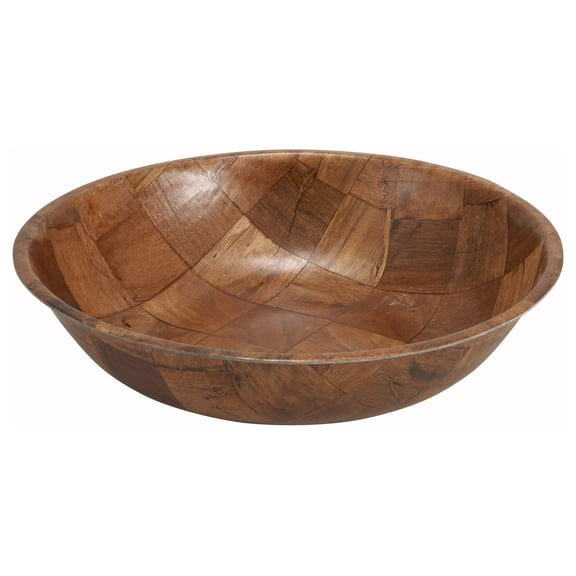 Woven Wood Salad Bowl, 10 Inch Large Serving Bowl for Entertaining, Rustic Farmhouse Decor, Ideal for Pasta Fruit Nuts Display, Durable & Stylish, Brown