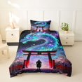 thumbnail image 2 of Metsweet Galaxy Gradient Dragon Twin Duvet Cover, Japanese Samurai Sakura Twin Bedding, Blue Purple Red Black,Black Reversible,2pcs,1 Duvet Cover and 1 Pillowcase, 2 of 5