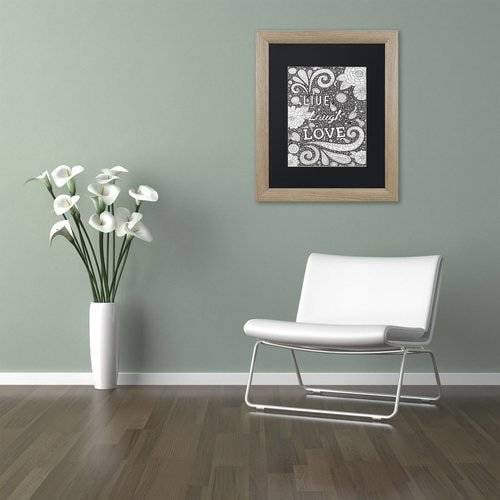 Trademark Fine Art "Live Laugh Love Black" Canvas Art by Hello Angel, Black Matte, Birch Frame