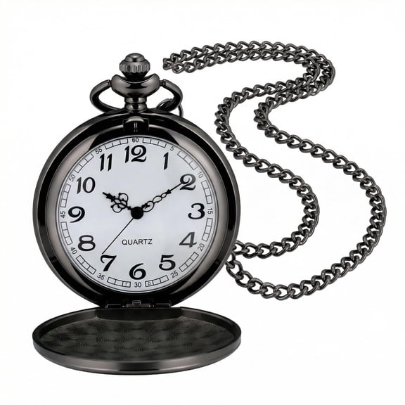 Minzimin Smooth Vintage Pocket Watch with Chain, Arabic Numerals Scale Mens Father‘s Day
