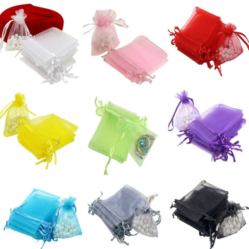 100X Organza Bags Jewelry Candy Pouch Mesh Drawstring Wedding Party Favour Gift 