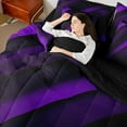 thumbnail image 4 of Feelyou Purple Abstract Ombre Bedding Comforter Set 7pcs for Teen, Chic Geometric Stripes Queen Bedding Sets, Square Rectangle Reversible Queen Sheet Sets, Microfiber Bedroom Decor, 4 of 7