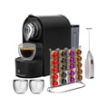 thumbnail image 1 of ChefWave Máquina de café espresso compatible con cápsulas Nespresso (negra) con soporte para cápsulas y paquete de 2 tazas de vidrio con espumador de leche de mano (2 artículos), 1 of 5