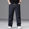 thumbnail image 3 of Men'S Jeans Regular Fit Denim Pants Wide Straight Leg Plus Size Baggy Jeans Elastic Waist Drawsting Casual Trousers, 3 of 8