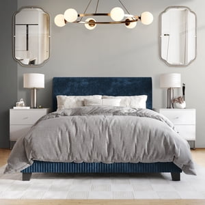 Castle Place Corduroy Velvet Full Bed, Navy Blue