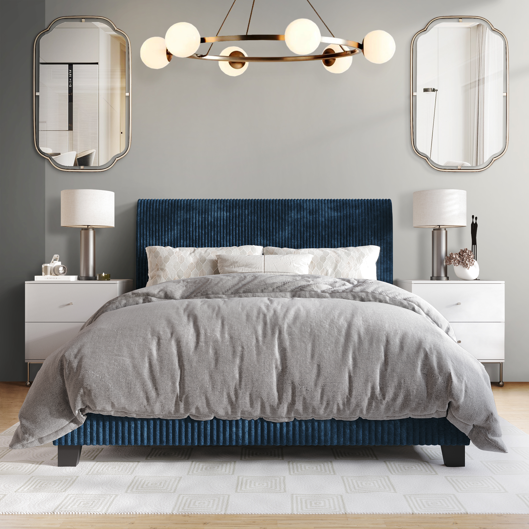 Castle Place Corduroy Velvet Full Bed, Navy Blue photo 1