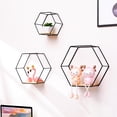 thumbnail image 3 of 3 estantes flotantes hexagonales de metal para exhibición de hierro, soporte multifunción, organizador de para decoración para hogar, cocina, Negro Macarena estantería de pared, 3 of 8