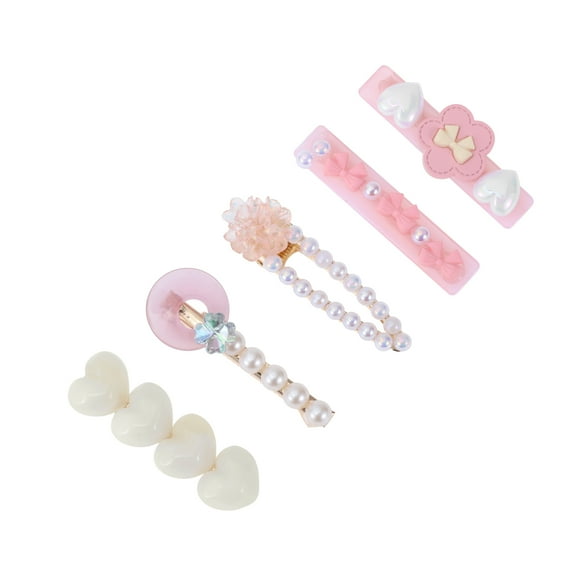 Unique Bargains 5 Pcs Heart Flower Hair Clips for Home Pink