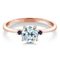 thumbnail image 2 of Gem Stone King 10K Rose Gold Sky Blue Topaz and Blue Sapphire Solitaire Engagement Ring for Women (1.03 Cttw, Round 6MM, Gemstone November Birthstone, Size 9), 2 of 6