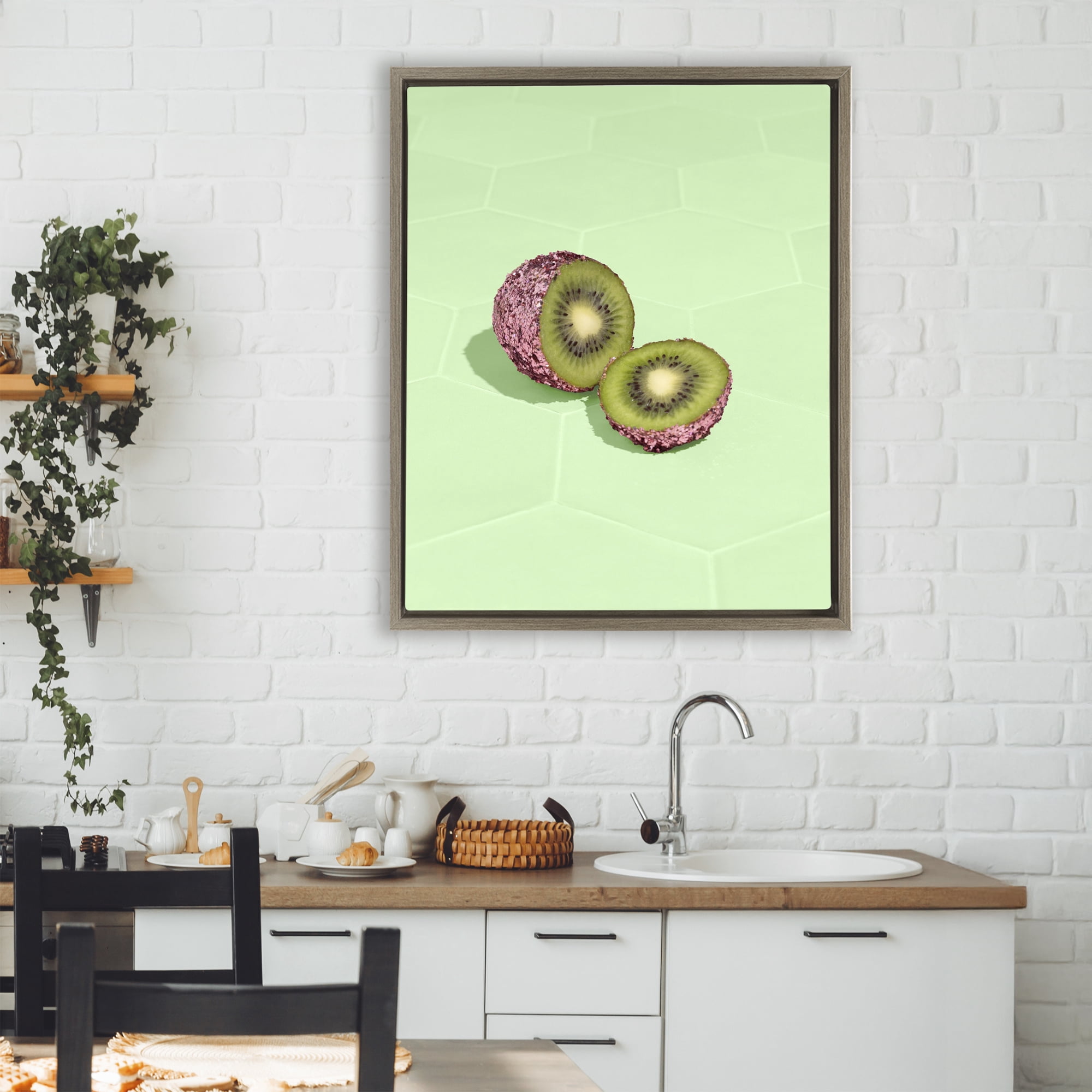 Stupell Industries Green Glimmer Kiwi Brown Framed Floater Canvas Wall Art, design by LISH Creative