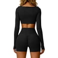 thumbnail image 5 of MOJOGO Women's 2 Piece Yoga Set Square Neck Long Sleeve Crop Top High Waisted Shorts Set Stretchy Workout Running Outfits XXL, 5 of 7