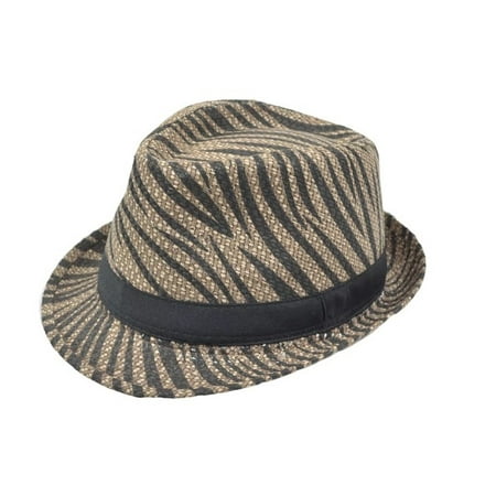 Zebra Print Straw Fedora Hat