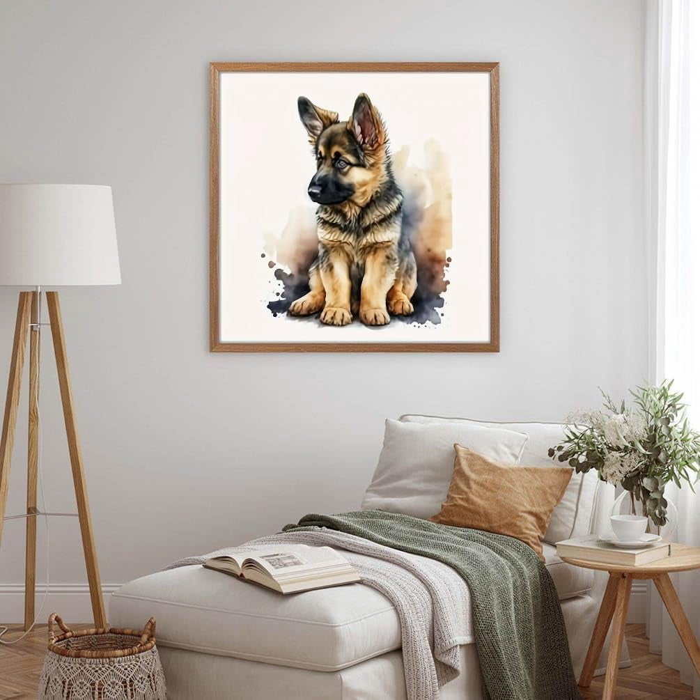 German Shepherd Dog Diamond Art Painting Kits for Adults, Full Drill Wolf Dog Diamond Dots Paintings for Beginners, Round 5D Paint with Diamonds Pictures Gem Art Painting Kits 12x12inch