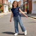 thumbnail image 7 of Auroural Toddler Girls Tank Top 5T Toddler Girls Clothes 4T-5T Girls Ruffle Sleeve Drawstring Crop Tops with Cute Embroidery - Casual Summer T-Shirt for Kids 2-10 Years, 7 of 7