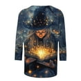 thumbnail image 5 of Kilaqueen Womens Halloween Tops 3/4 Length Sleeve Crewneck Casual Scary Funny Witch Graphic Shirts Vintage Festival Pumpkin Ghost Bat Tunic Tops, 5 of 5