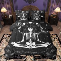 Manfei Bohemian Skeleton Skull Bedding Comforter Set 7pcs, Hippie Western Yoga King Bedding Sets, Astrology Planet Galaxy Reversible Bed Sheets, Super Cozy Room Decor