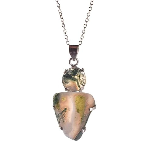 Natural Real Moss Agate Crystals Bezel Pendant Necklace, Birthstone, Multi Shape, Healing Rough Gemstone, Birthday, Mothers Day Gift Jewelry, Occasion Wear, Gift for Her