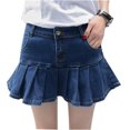 thumbnail image 1 of Women Denim Skirts Short Casual Slim A-line Pleated Ruffle, 1 of 4