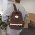 thumbnail image 5 of Corduroy Backpack, Polka Dot School Backpack with Bowknot, Lace Trim Schoolbag for Travel Shopping Outdoor, Brown, 5 of 6