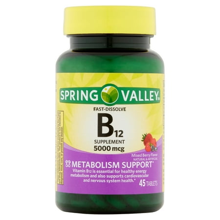 Spring Valley Berry mixte Dissoudre rapide B12 supplément de vitamine comprimés, 5000mcg, 45 count