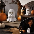 thumbnail image 6 of White Ghost LED Lighted Resin Sculptures Set, Hear See Speak No Evil Design, Cute Spooky Ornament for Halloween Tiered Tray Mantel Shelf, Festive Home Tabletop Decoration, 6 of 8