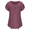 thumbnail image 4 of Usmixi Womens Shirts Comfy Lightweight Petal Sleeve Pleated Swing Tunic Tops Summer Short Sleeve Round Neck Ladies Solid Tops and Blouses Pink XXL, 4 of 6