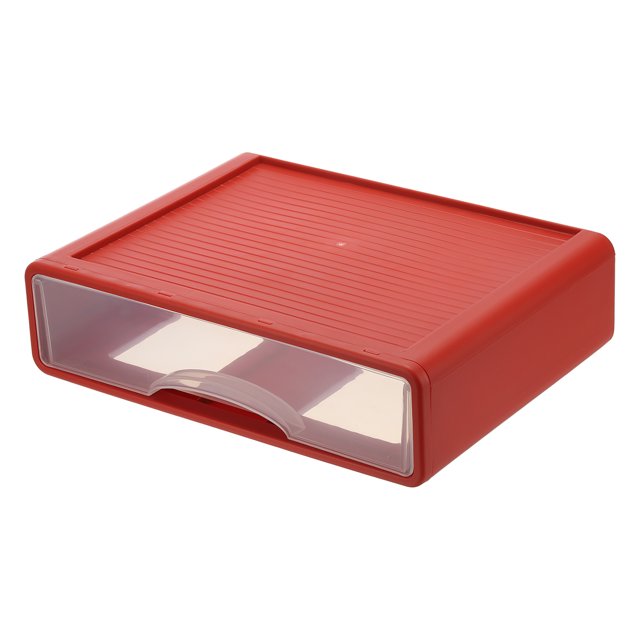 Uxcell Small Stackable Storage Drawers, Stacking Drawers Mini Desk Bathroom Storage Organizer Cute Drawer Organizer Plastic for Desktop Office Pens Makeup, 1Pcs, Red