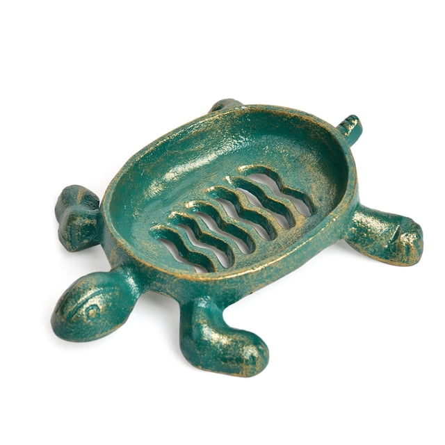 Sungmor Jabonera de Hierro Fundido en Forma de Tortuga Verde Antigua, Contenedor de Mesa para Fregadero de Cocina y Baño