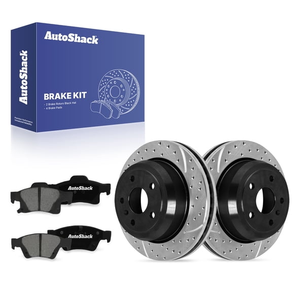 AutoShack Rear Vented Drilled & Slotted E-Coated Brake Rotors   Premium Ceramic Pads 6-PC Brake Kit Replacement for 2011-2021 Jeep Grand Cherokee 2011-2025 Dodge Durango ShadowGuard 12.99" (330 mm)