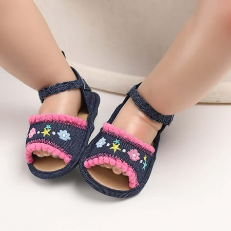 

QISIWOLE Baby Girls Sandals Embroidered Flower Summer Flat Shoes Infant First Walkers summer sale