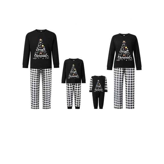 AIGUR Matching Family Christmas PJs, Plaid Letter Print Soft Holiday Pajamas for Whole Family