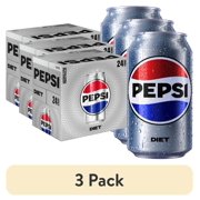 (3 pack) Diet Pepsi Soda Pop, 12 fl oz, 24 Pack Cans