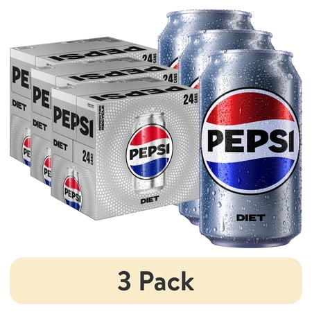 (3 pack) Diet Pepsi Soda Pop, 12 fl oz, 24 Pack Cans