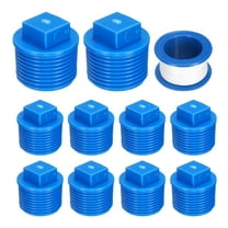 10Pack 3/4 Inch PT Male Thread Pipe Fitting Plug, Cleanout Plugs, Water Drain End Caps Coupling Adapter with Tape for Water Heater Supply Lines, Plumbing, Blue