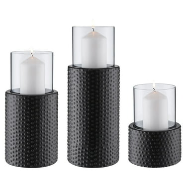 Danya B. Clear Glass Hurricane and Metal Base Candle Holder Set of 3