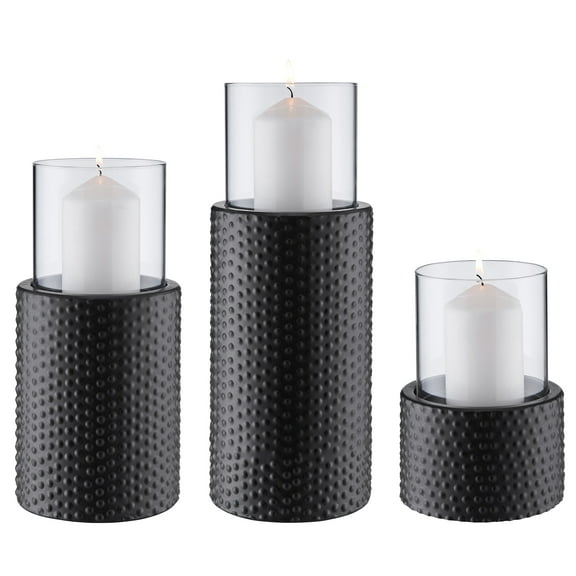 Danya B. Clear Glass Hurricane and Metal Base Candle Holder Set of 3