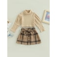 thumbnail image 2 of Bagilaanoe 2Pcs Toddler Baby Girls Ribbed Outfits Long Sleeve Turtleneck Pullover Tops + Plaid Skirt with Belt 12M 24M 3T 4T 5T 6T Kids Casual Skirt Set, 2 of 9