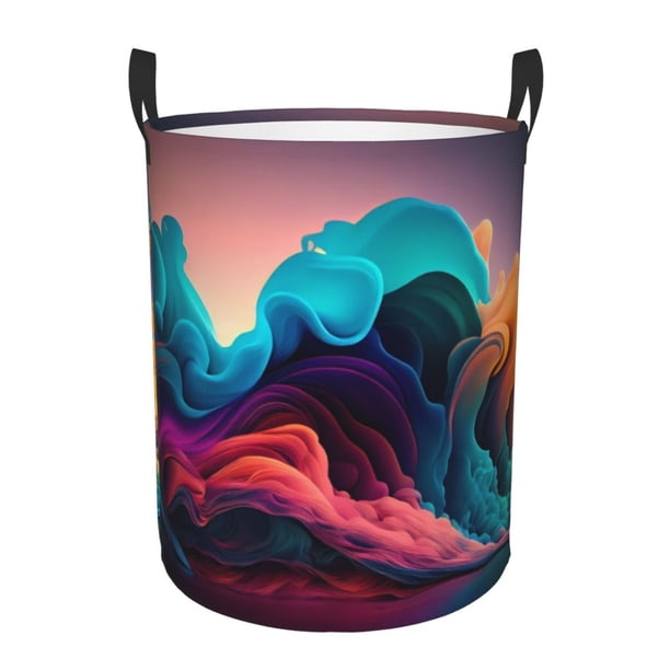 Balery Colorful Surreal Landscape Cesta de ropa redonda con asas, impermeable, independiente, para ropa, juguetes, dormitorio y familia-Small