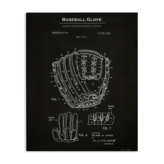Stupell Industries Baseball Glove Blueprint Sports Painting Gallery Wrapped Canvas Art Print Wall Art, 16 x 20