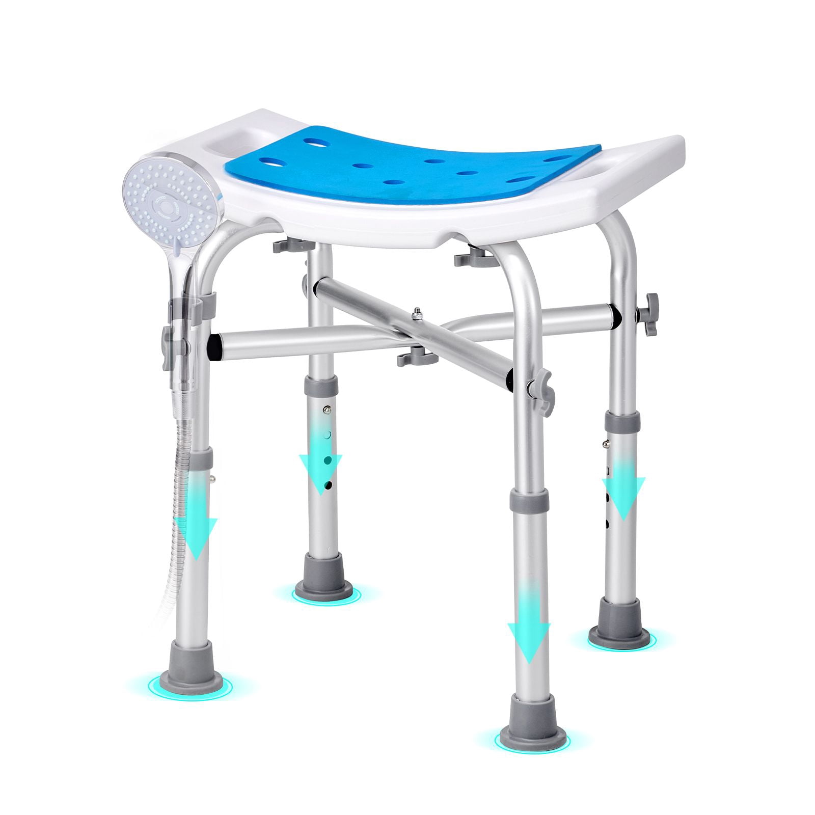 Shower Stool with Adjustable Height, 500 lbs Capacity, PE + Aluminum Alloy, 4 Non-Slip Pads, Tool-Free Assembly, for Seniors, Disabled, Pregnant Women & Post-Surgery Patients