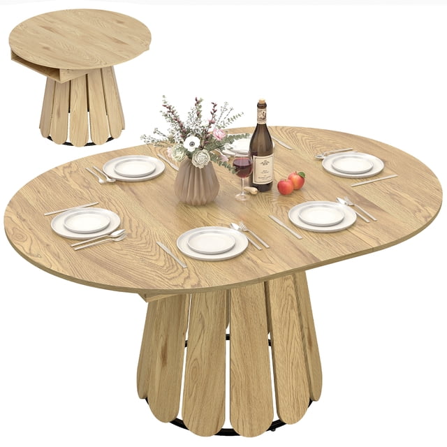 HOMCOM Table à Manger Extensible 43 Pouces-59 Pouces Ronde à Ovale Table de Cuisine Naturelle