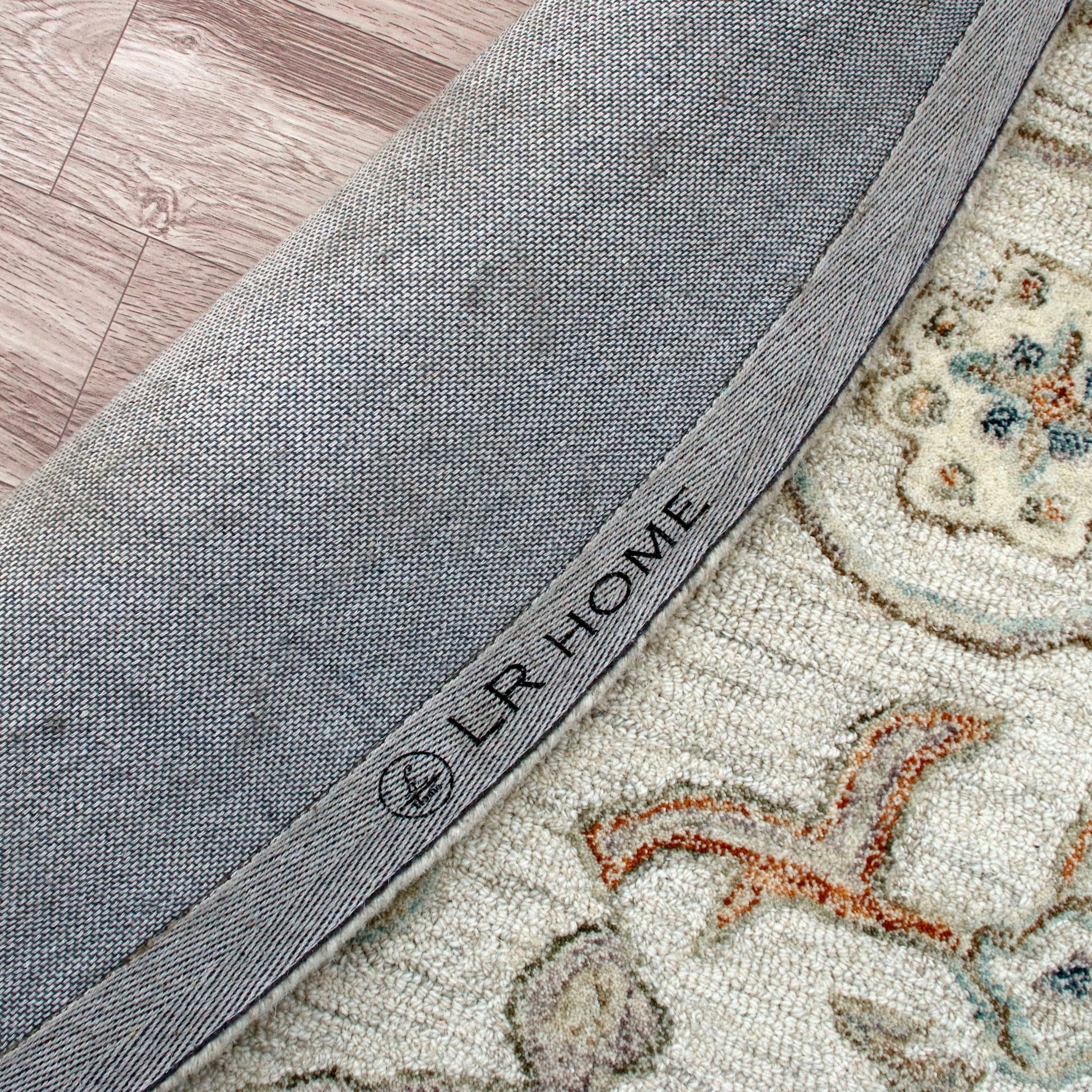 LR Home Viane Axle Cream/Taupe Vintage Floral Wool Round Rug, 8'6" Round