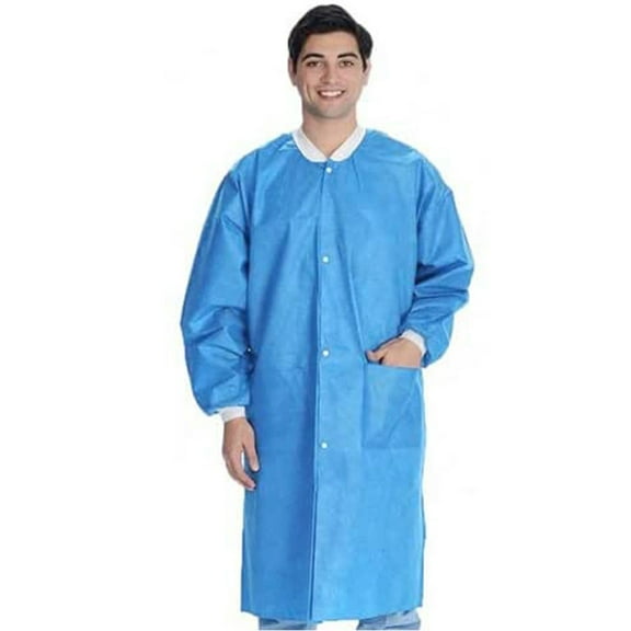 Greenour Disposable SMS Lab Coat Blue With Pockets for Adult, Pack of 10, Large Size