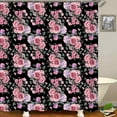 thumbnail image 3 of 4PCS Pink Rose Peony Floral Shower Curtain Sets with Rugs, Waterproof Fabric Black Shower Curtain, Spring Purple Hydrangea Flower Butterfly Green Leaves Plant Garden Girls Women Bathroom Decor, 3 of 7
