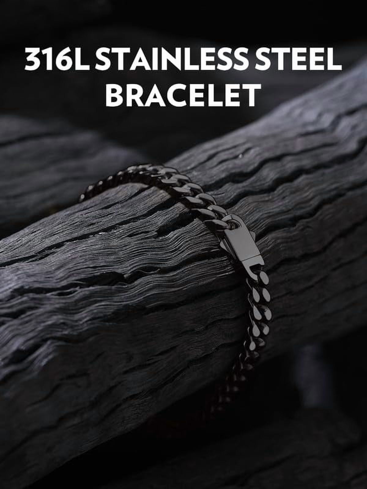 Bandmax 5MM Wide Black Cuban Chain Bracelet for Men Women Father's Day Gift for Son Dad Husband Stainless Steel Hip Hop Biker Wristlet Anklet Chain Jewelry