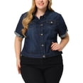 thumbnail image 1 of GRACE & GRANDEUR Women's Plus Size Denim Jacket Button Front Crop Jean Short Sleeve Trucker Jackets Dark Blue 1X, 1 of 5